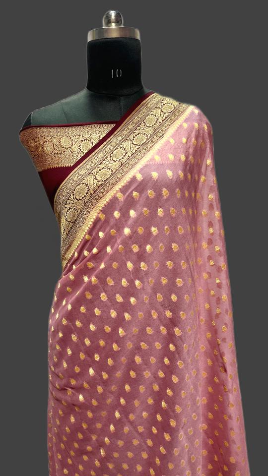 Pure Banarasi Handloom Khaddi Georgette Silk Saree