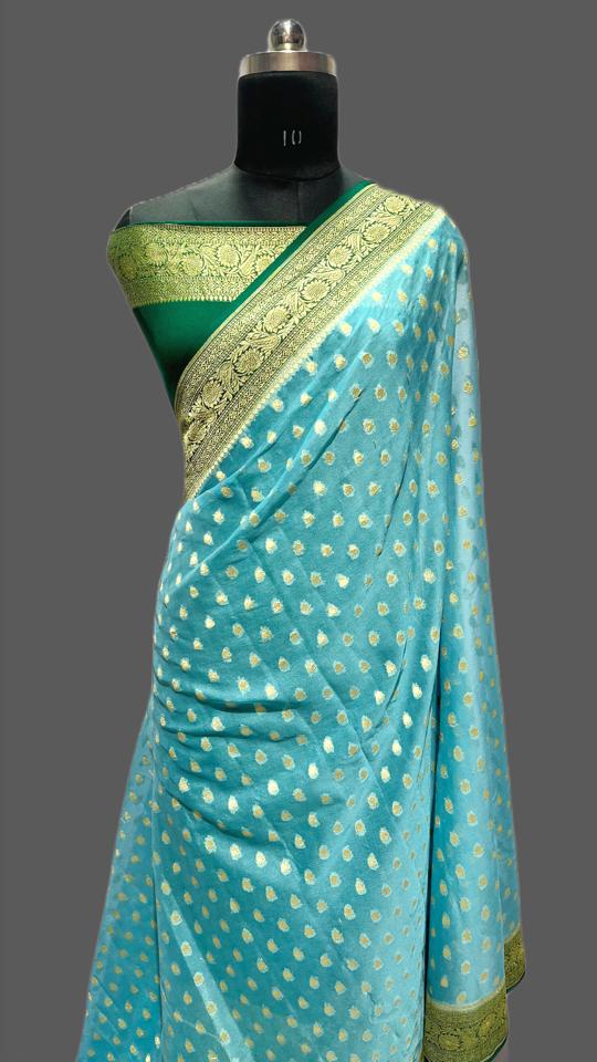 Pure Banarasi Handloom Khaddi Georgette Silk Saree