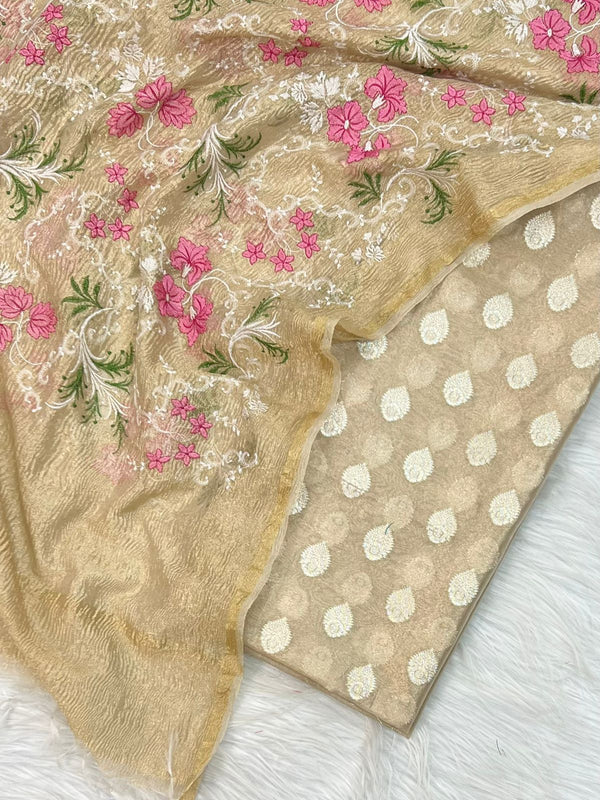 Banarasi Tissue Silk Unstitched Suit with Tissue Dupatta