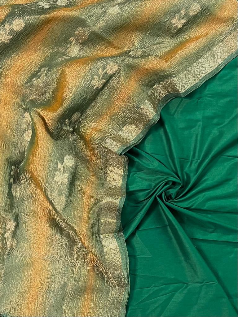 Banarasi Silk Unstitched Suit with Tissue Crush Dupatta