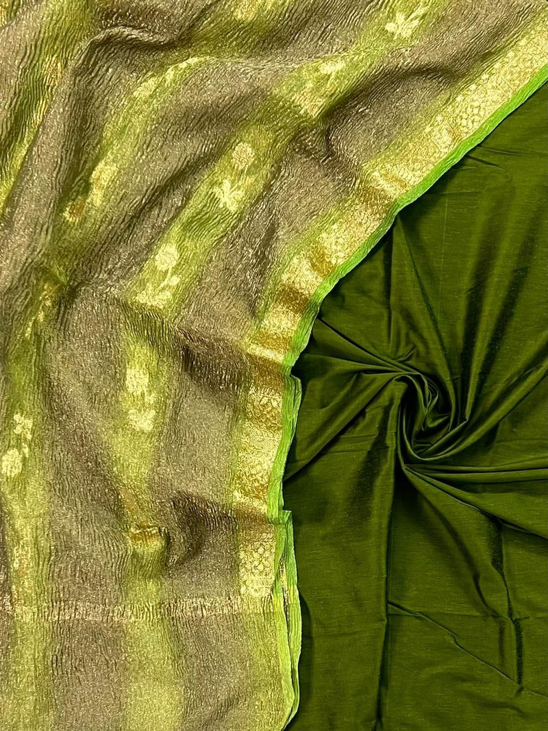 Banarasi Silk Unstitched Suit with Tissue Crush Dupatta