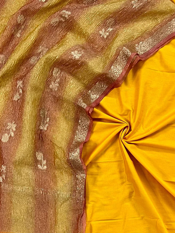 Banarasi Silk Unstitched Suit with Tissue Crush Dupatta