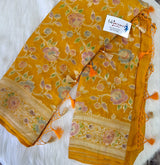 Pure Banarasi Handloom Khaddi Georgette Silk Saree With Water Zari Work in Mustard color