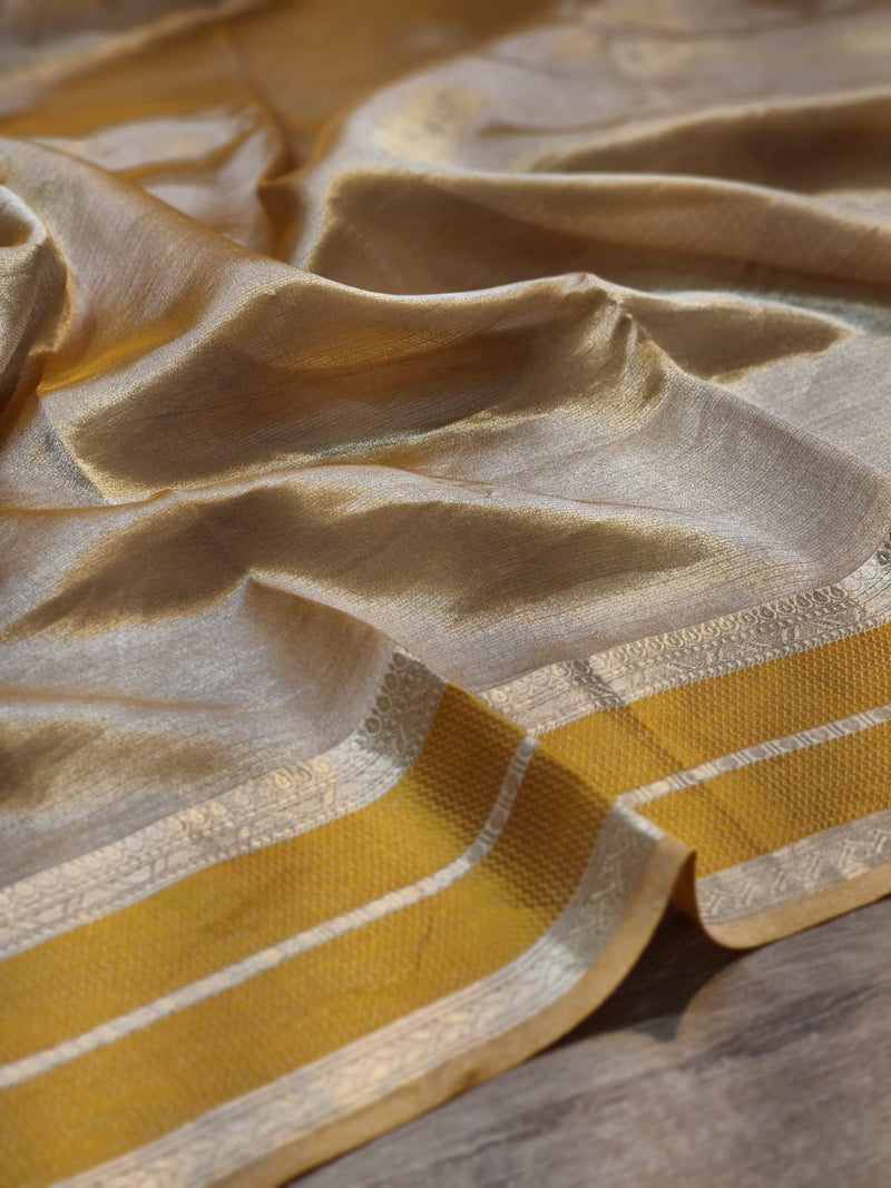 Pure organza double tissue saree with katan silk border and blouse with special tassels