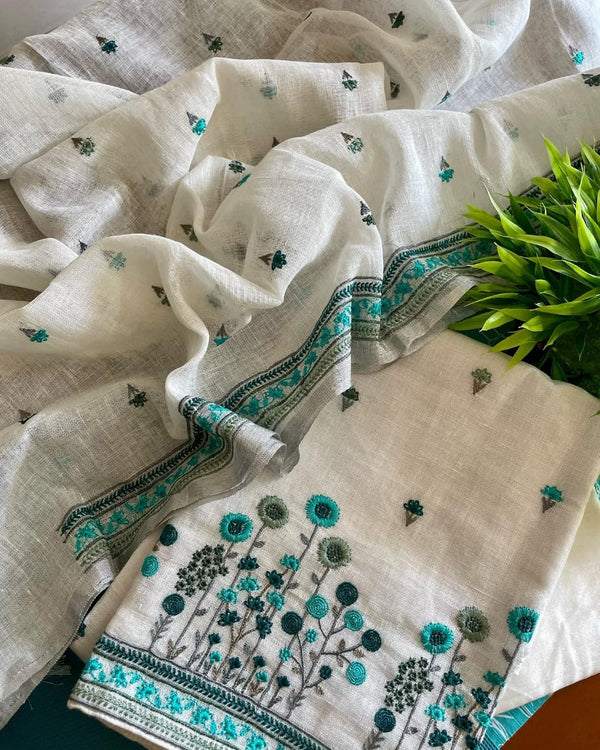 Bhagalpuri Cotton Linen Embroidery Unstitched suit.