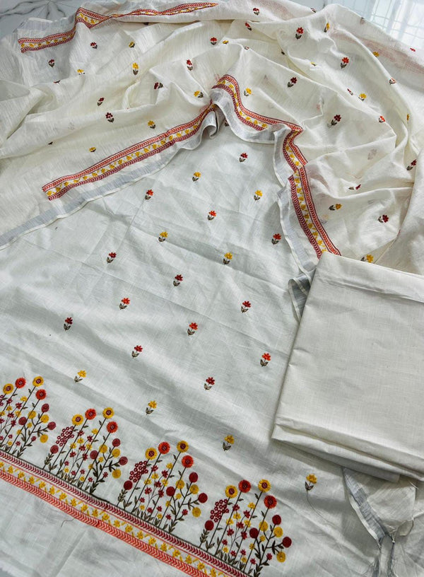 Bhagalpuri Cotton Linen Embroidery Unstitched suit.