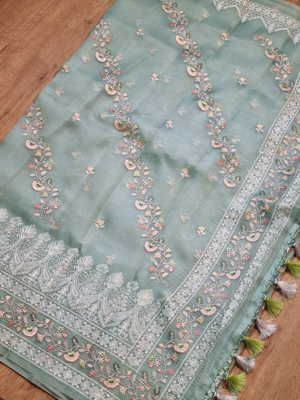 Exclusive Pure Organza Silk Saree With Multi thread Embroidery |LIMITED EDITION|