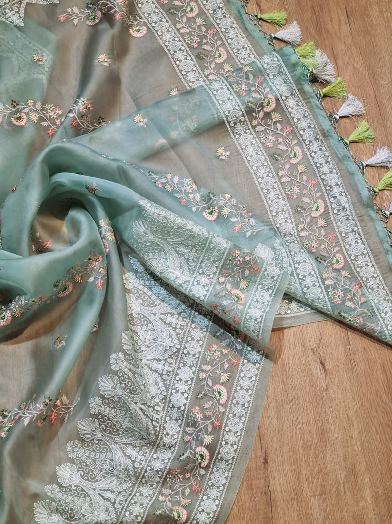 Exclusive Pure Organza Silk Saree With Multi thread Embroidery |LIMITED EDITION|