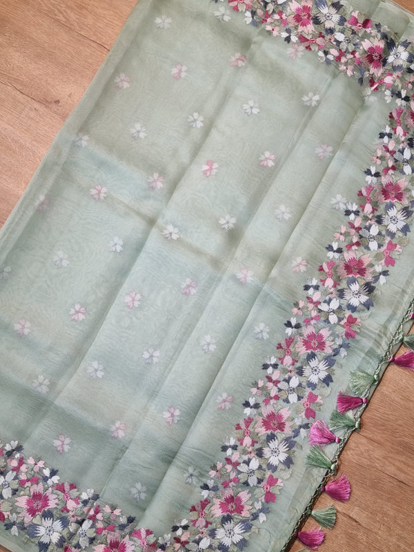 Exclusive Pure Organza Silk Saree With Multi thread Embroidery |LIMITED EDITION|