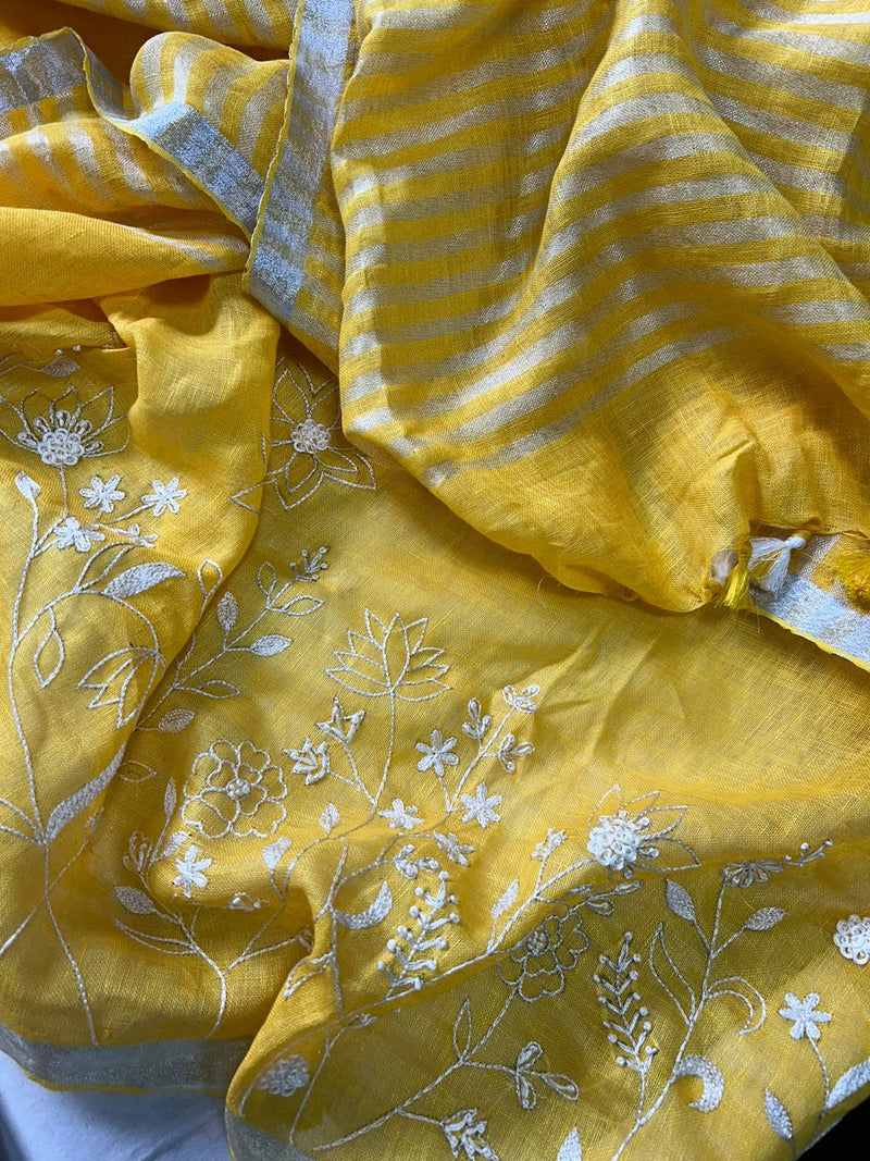 Pure Linen By Linen Saree with embroidery | EXCLUSIVE COLLECTION