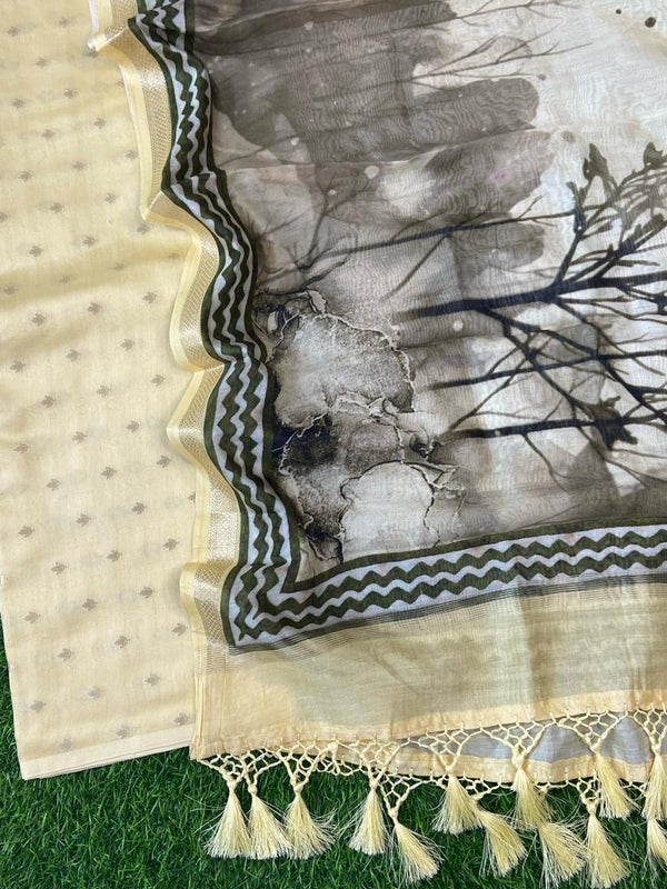 Pure Banarasi Resham Chanderi Zari Weaved Unstitched Suit with Digital Print Dupatta