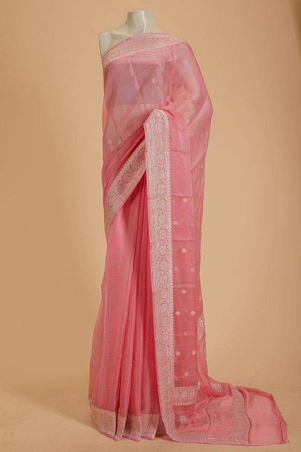 Pure Hand loom  Khaddi Georgette Saree with Silver Zari Weaving blouse