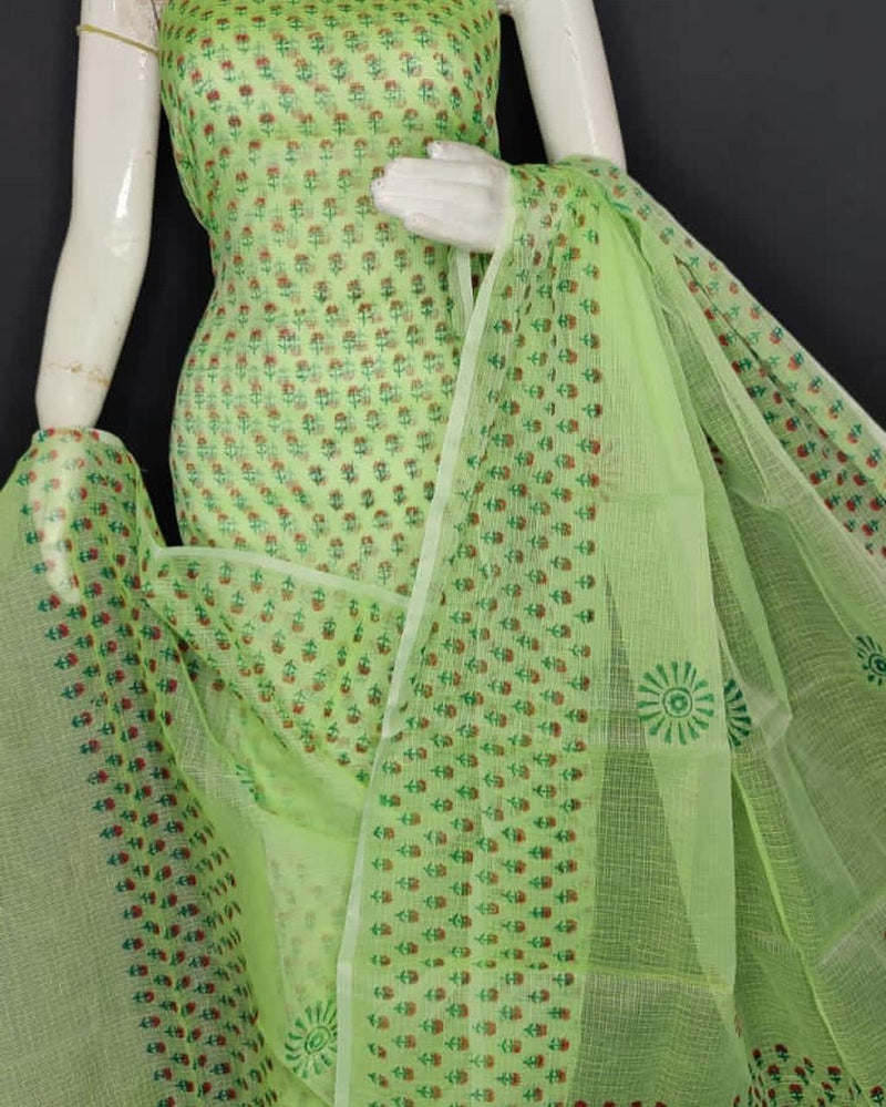 Pure Cotton Kota Doriya Printed Unstitched Suit With Kota Doriya Dupatta.