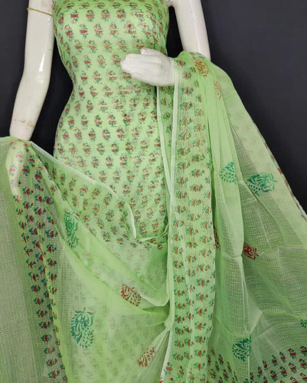 Pure Cotton Kota Doriya Printed Unstitched Suit With Kota Doriya Dupatta.