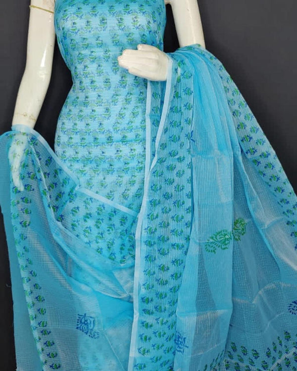 Pure Cotton Kota Doriya Printed Unstitched Suit With Kota Doriya Dupatta.