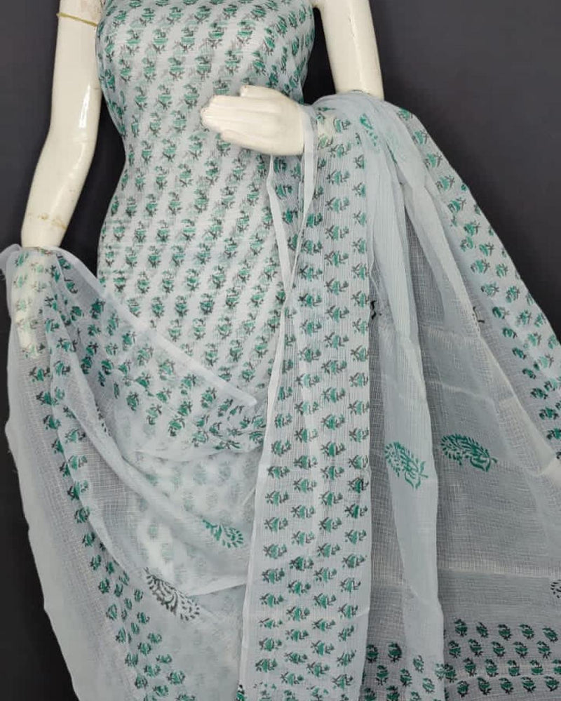 Pure Cotton Kota Doriya Printed Unstitched Suit With Kota Doriya Dupatta.