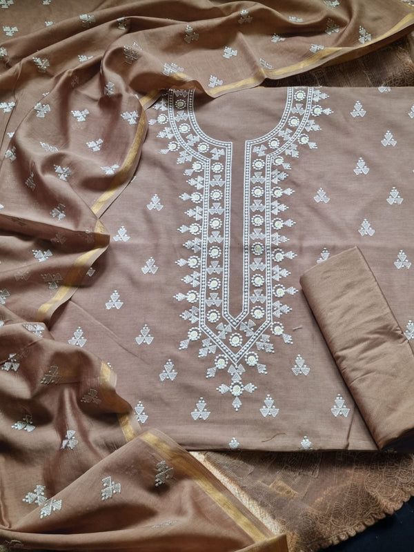 Pure banarasi chanderi silk Embroidery work unstitched Suit