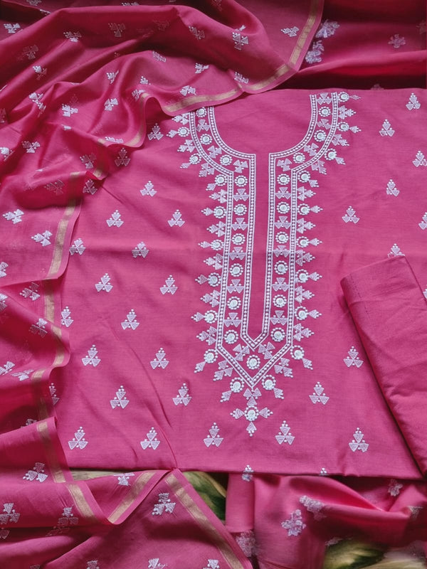 Pure banarasi chanderi silk Embroidery work unstitched Suit