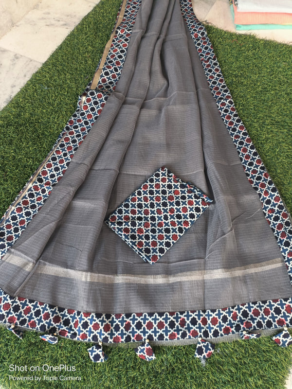 Pure Kota Doriya Saree with Azrakh border and blouse