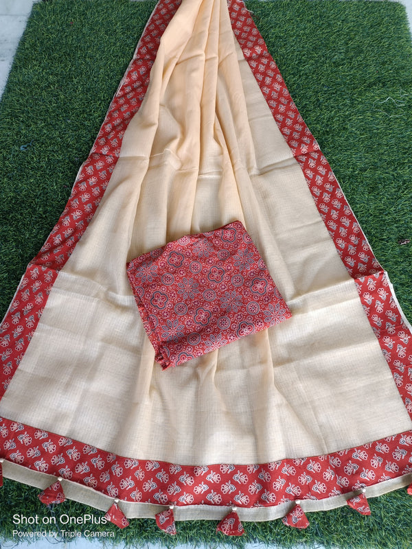 Pure Kota Doriya Saree with Azrakh border and blouse