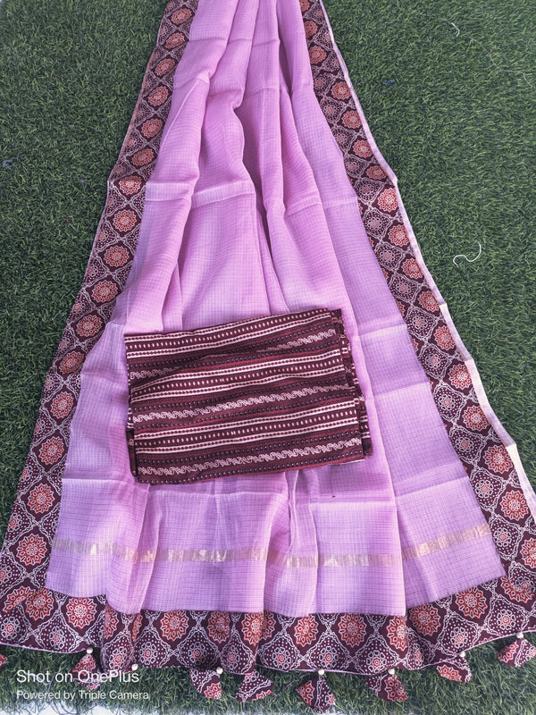 Pure Kota Doriya Saree with Azrakh border and blouse