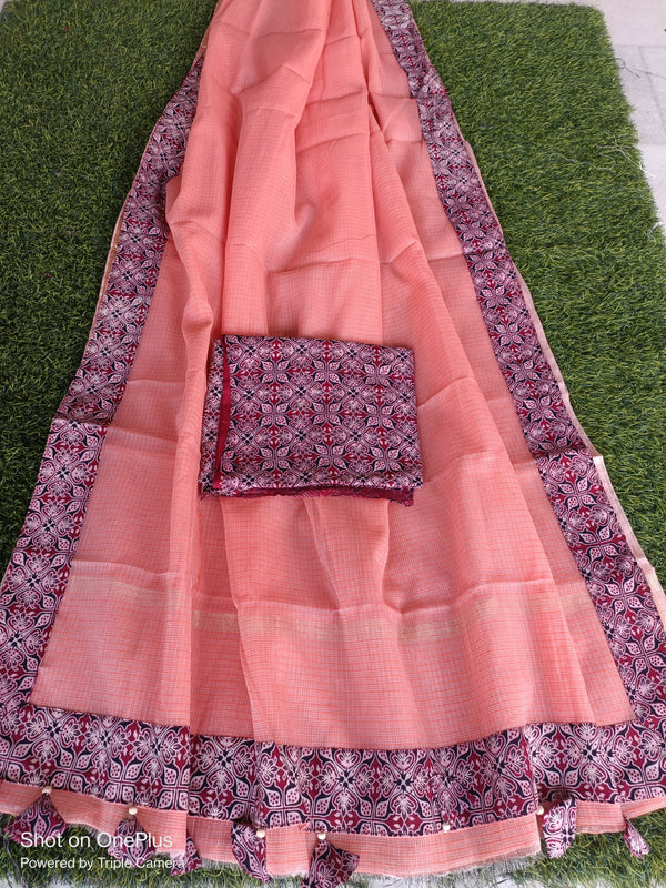 Pure Kota Doriya Saree with Azrakh border and blouse