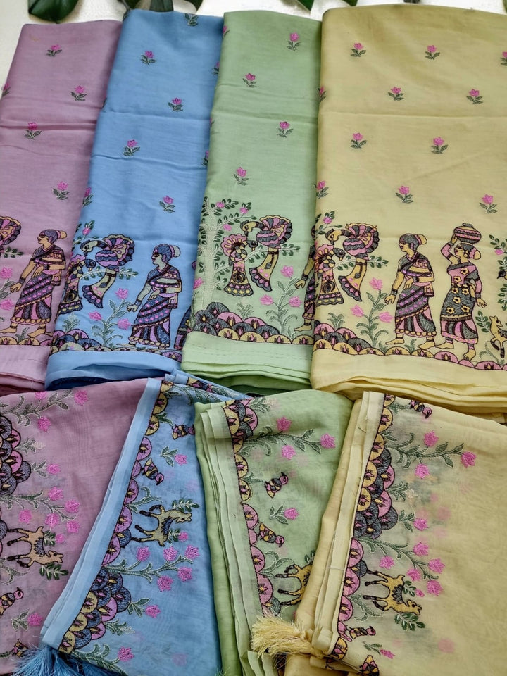 Pure Banarasi Chanderi Silk Kalamkari Embroidery work Unstitched suit