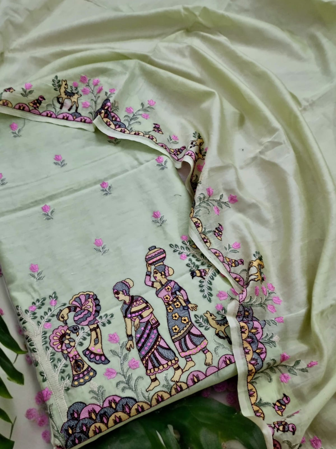 Pure Banarasi Chanderi Silk Kalamkari Embroidery work Unstitched suit