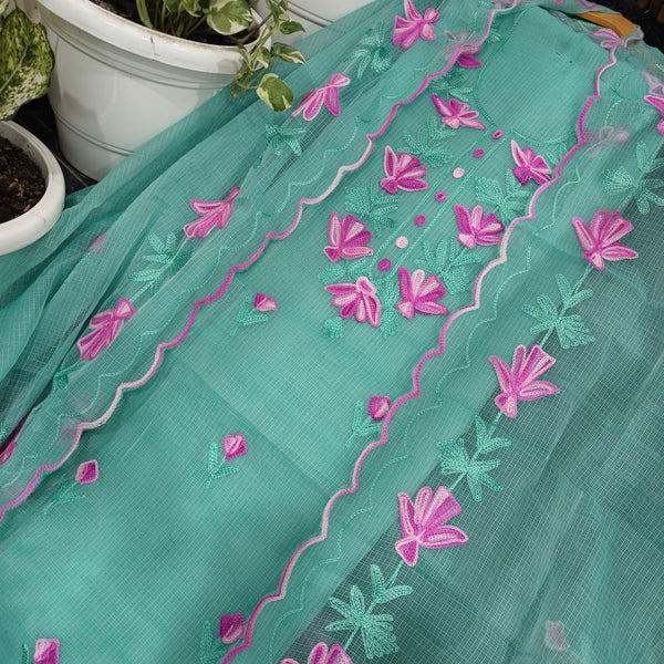 Sea Green kota doria salwar suit with aari work