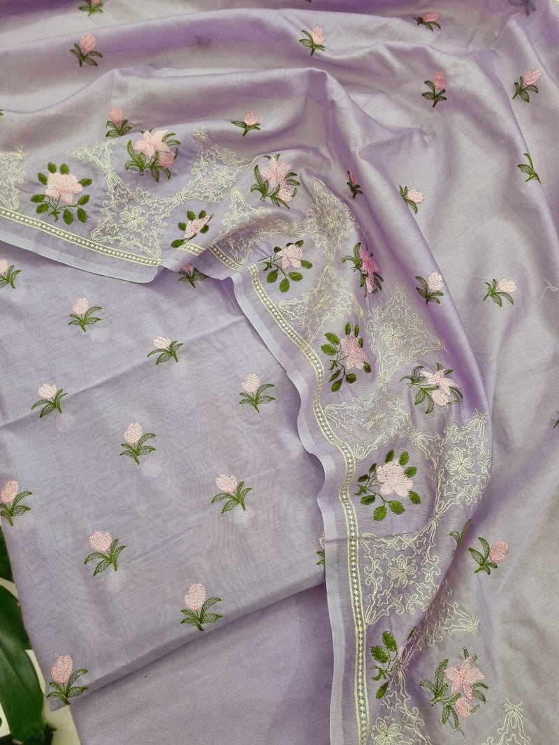 Pure Banarasi Chanderi Silk Embroidery work Unstitched suit