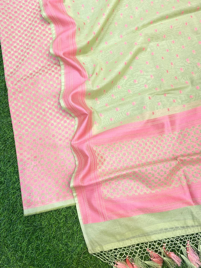 Pure Banarasi Cotton Chanderi Resham Weaved Unstitched Suit | NEW UPDATE|