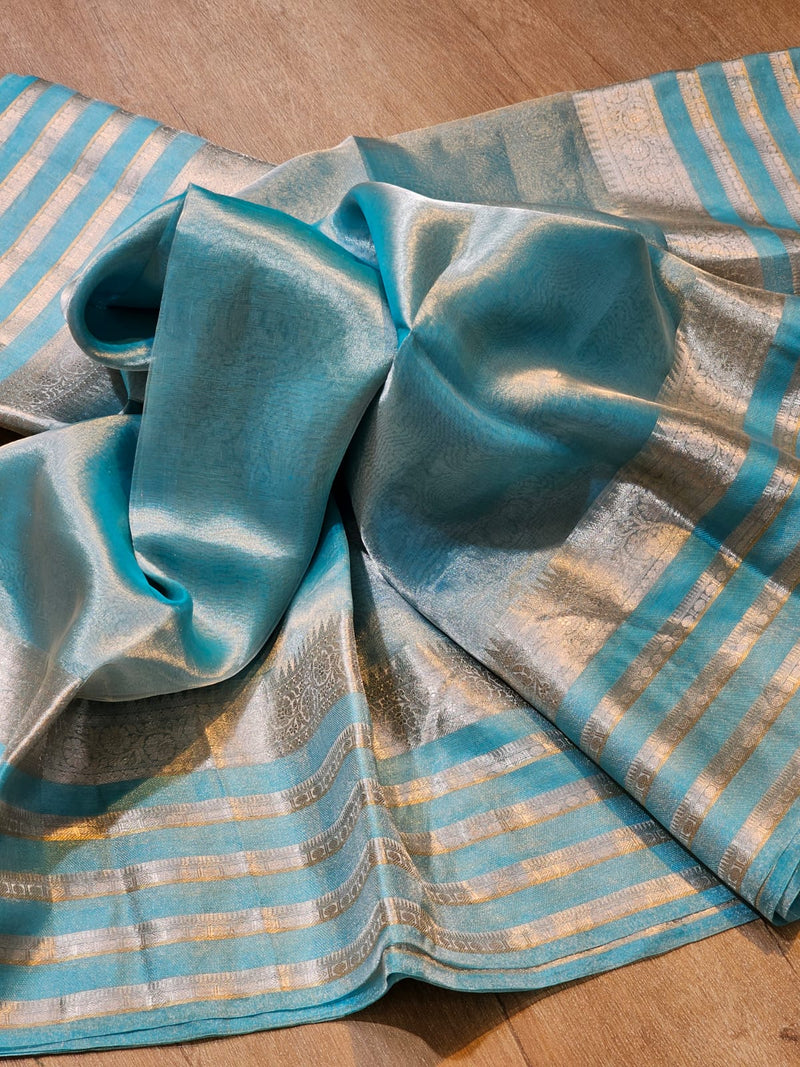 Pure organza double tissue saree with katan silk border and blouse with special tassels