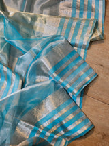 Pure organza double tissue saree with katan silk border and blouse with special tassels