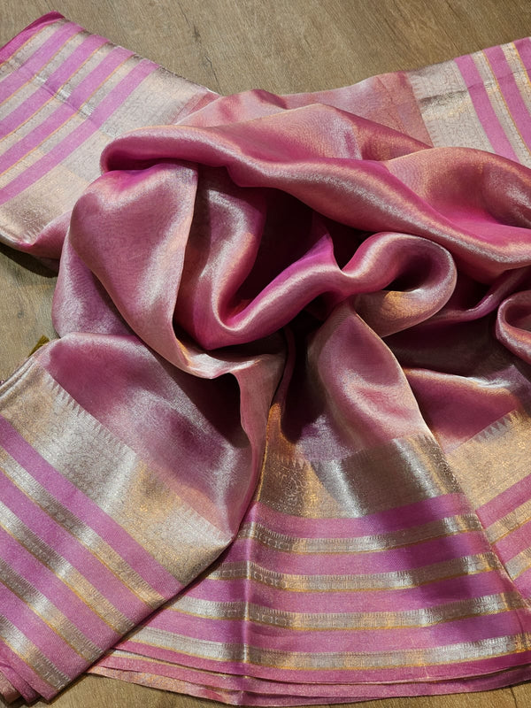 Pure organza double tissue saree with katan silk border and blouse with special tassels