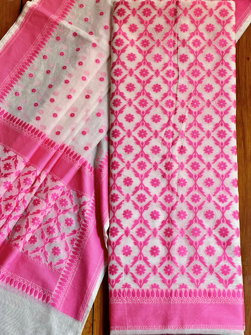 Premium Quality Pure Banarasi Cotton Resham Weaved Unstitched Suit |Pink|