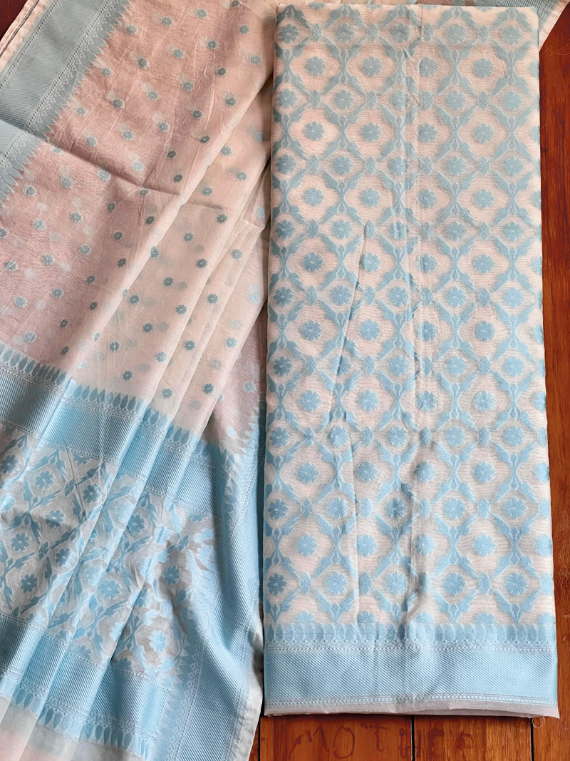 Premium Quality Pure Banarasi Cotton Resham Weaved Unstitched Suit | Sky Blue |