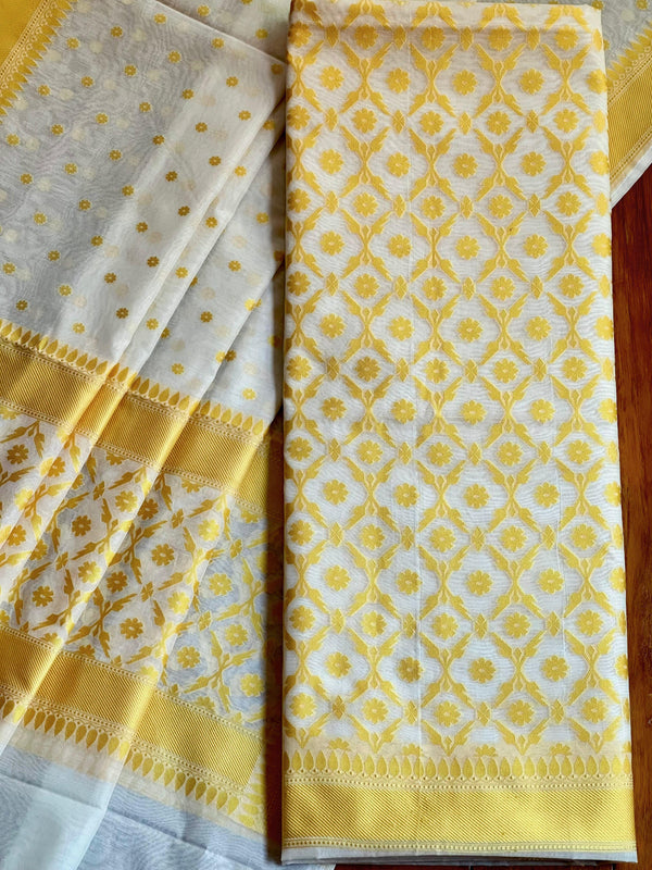 Premium Quality Pure Banarasi Cotton Resham Weaved Unstitched Suit |Yellow|