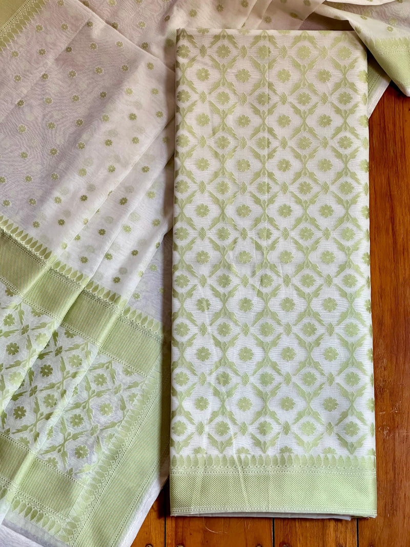 Premium Quality Pure Banarasi Cotton Resham Weaved Unstitched Suit |Green|