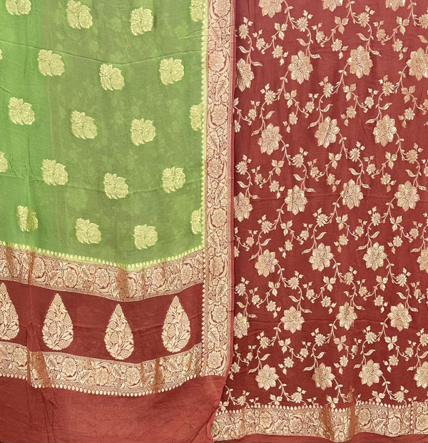 Handloom made Pure Khaddi Chiffon Unstitched Suit With water Zari Work.