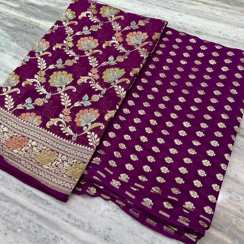 Handloom made Pure Khaddi Chiffon Unstitched Suit With water Zari Work.