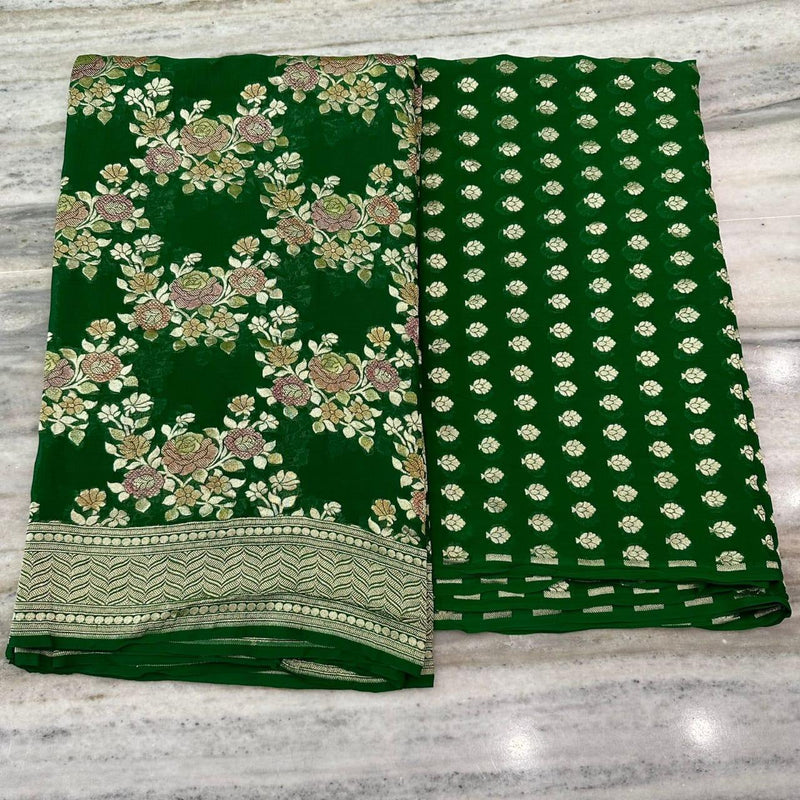 Handloom made Pure Khaddi Chiffon Unstitched Suit With water Zari Work.