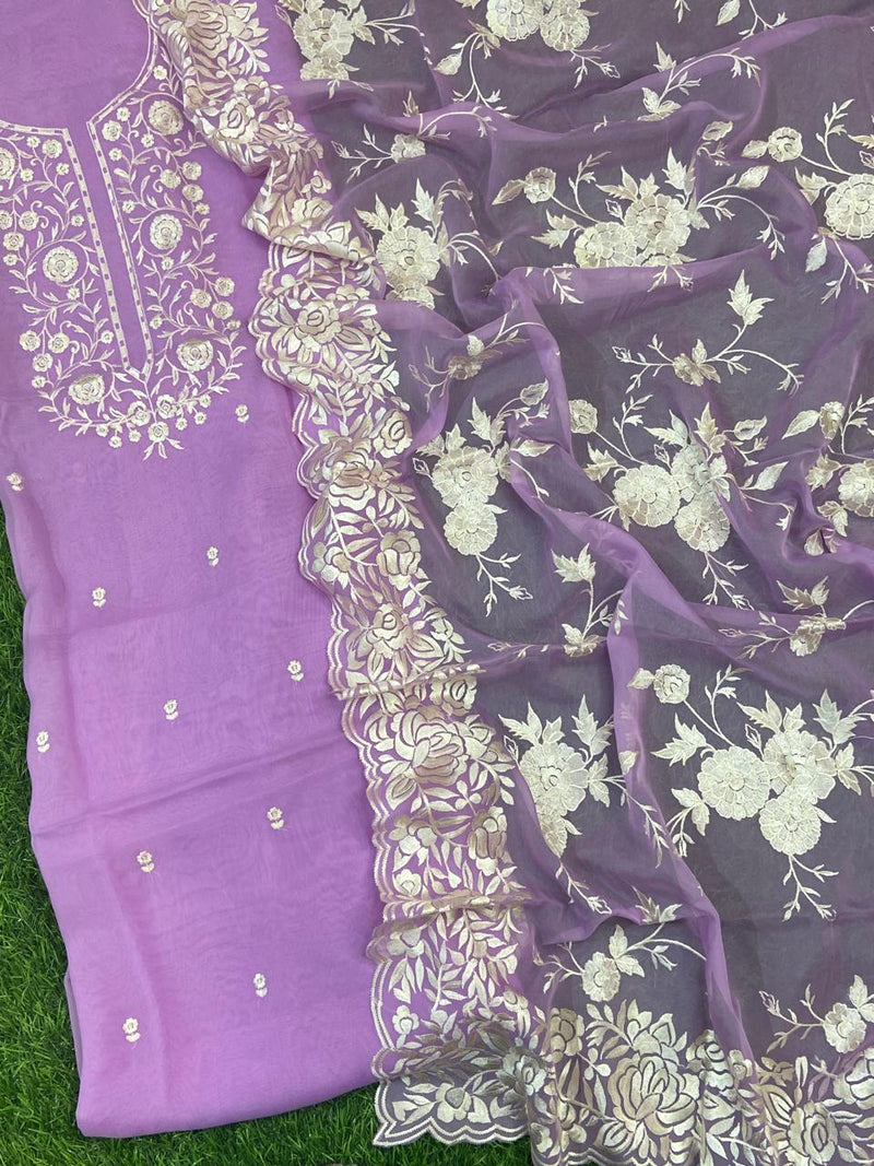 Beautiful pure banarasi organza unstitched suit with Embroidery work