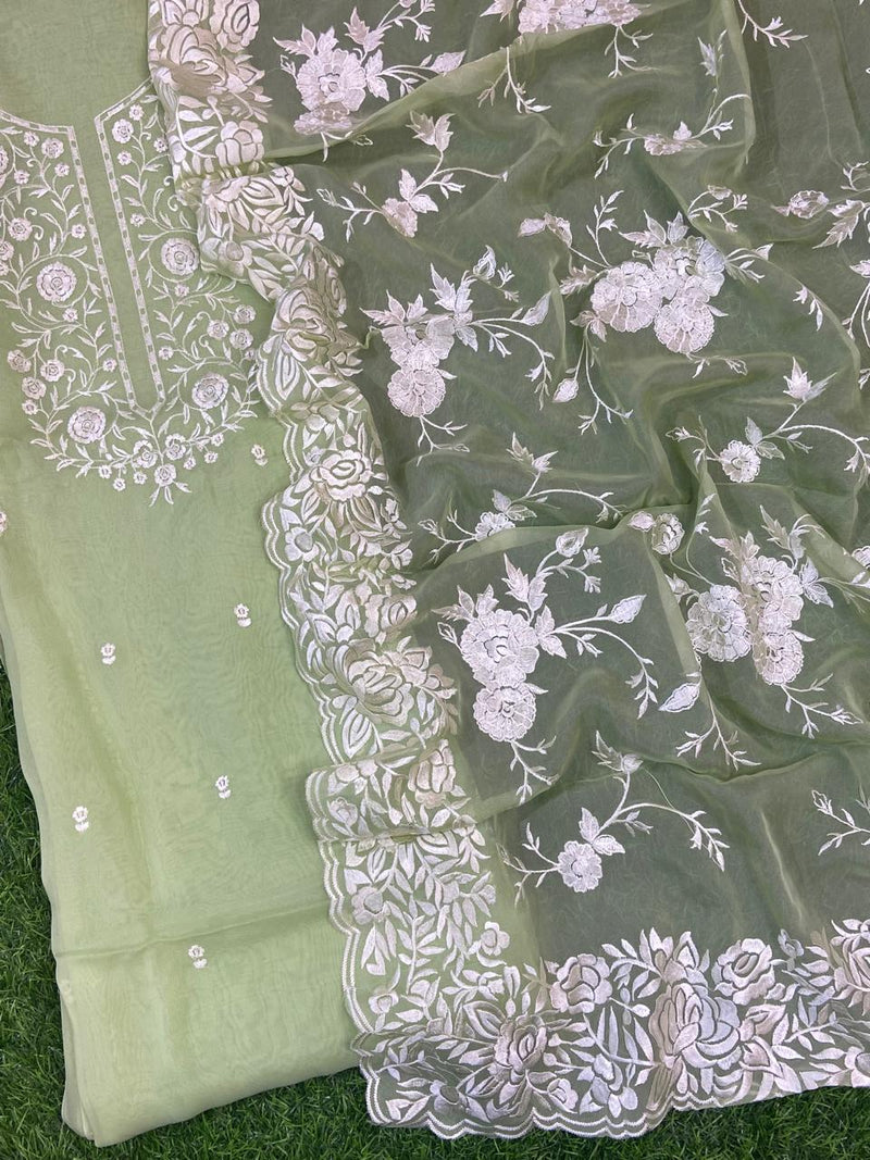 Beautiful pure banarasi organza unstitched suit with Embroidery work