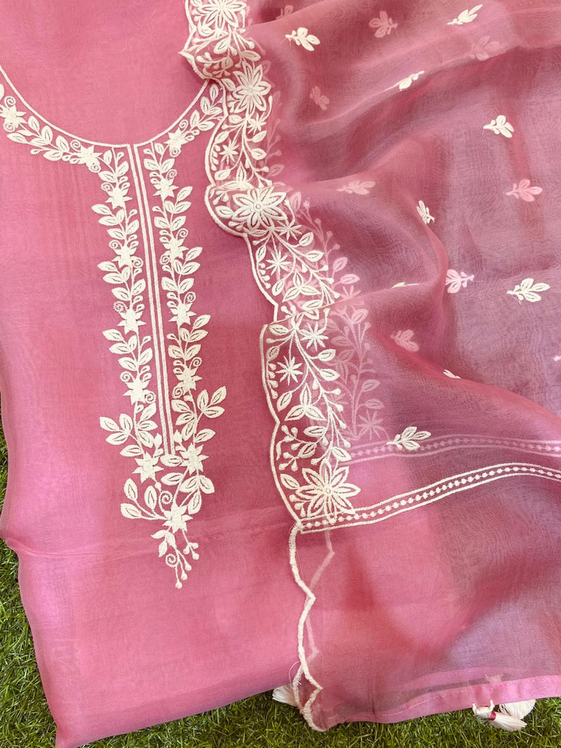 Beautiful pure banarasi organza unstitched suit with Embroidery and cutwork