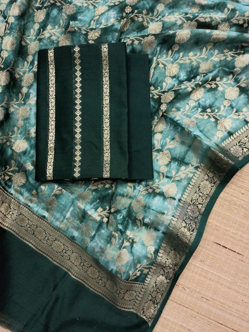 Pure Banarasi Chanderi Silk Unstitched Suit with Marble Dye Chanderi Silk Dupatta |LIMITED EDITION|