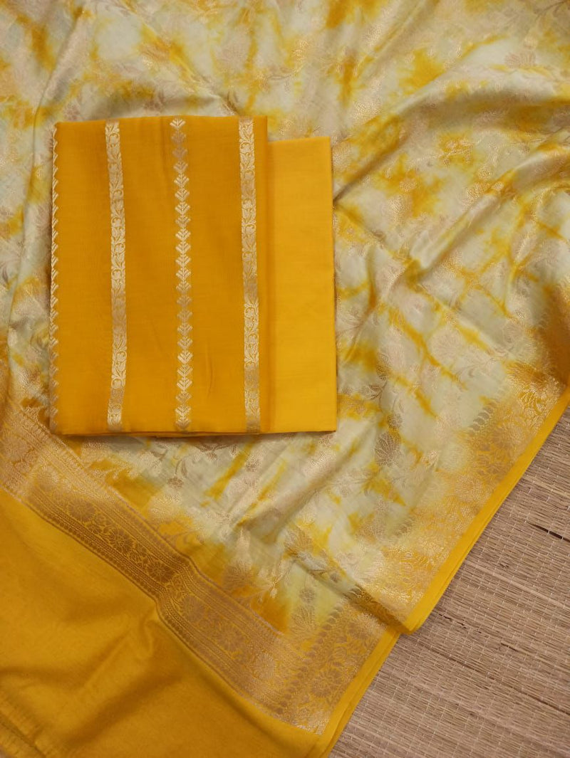 Pure Banarasi Chanderi Silk Unstitched Suit with Marble Dye Chanderi Silk Dupatta |LIMITED EDITION|