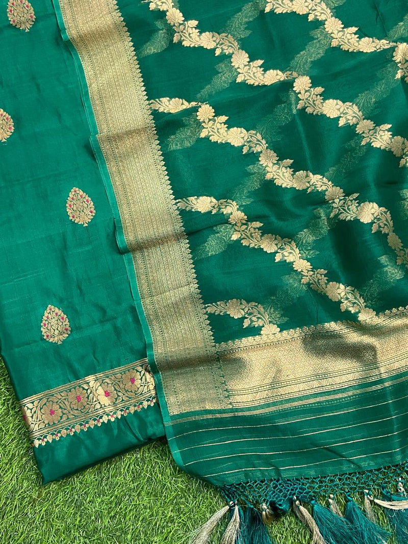 Pure Banarasi  Puna Silk Khaddi Khadwa Suit with Organza Silk Khadwa Work Dupatta