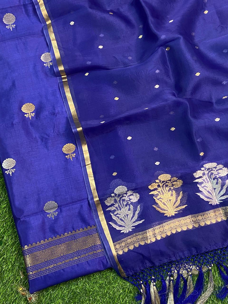 Pure Banarasi  Puna Silk Khaddi Khadwa Suit with Organza Silk Khadwa Work Dupatta