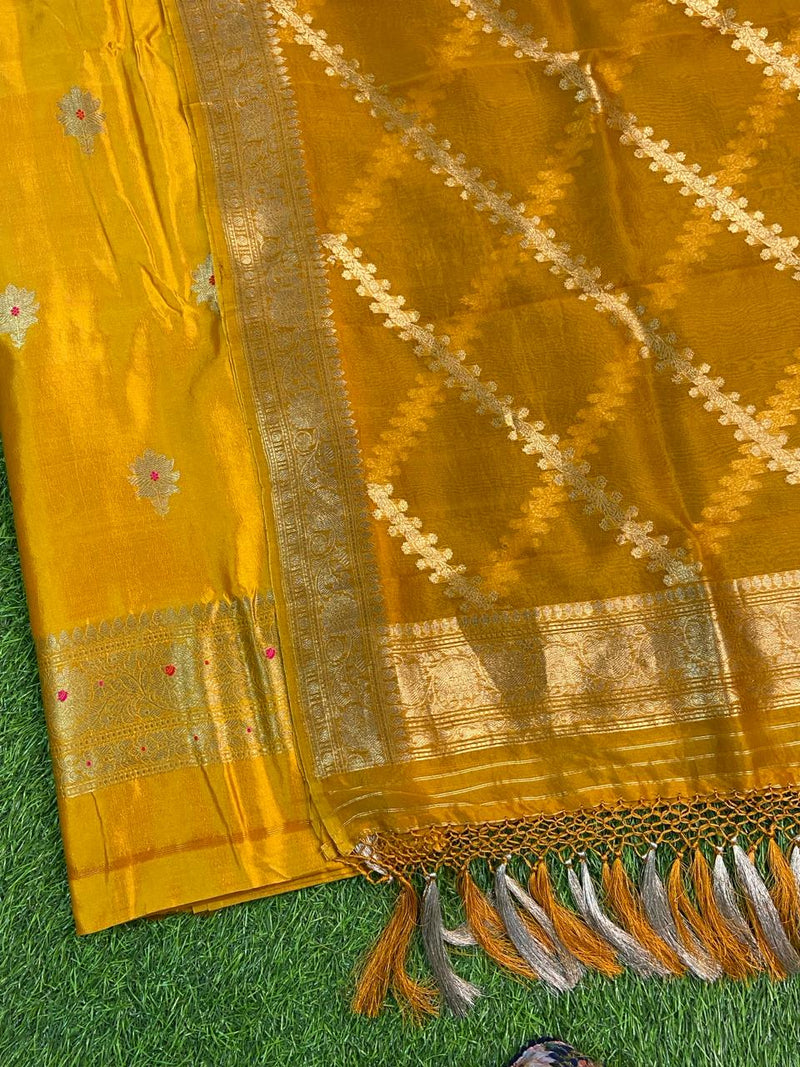 Pure Banarasi  Puna Silk Khaddi Khadwa Suit with Organza Silk Khadwa Work Dupatta