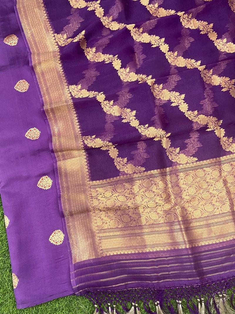 Pure Banarasi  Puna Silk Khaddi Khadwa Suit with Organza Silk Khadwa Work Dupatta